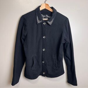 Onque Casuals Blk Jacket with Rhinestone Studded Collar & Front Snaps Size M EUC